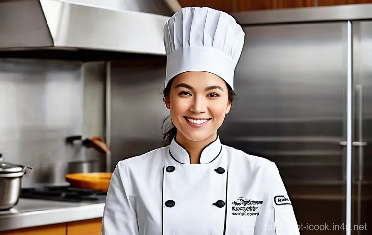 국제요리사 자격증 시험 일정 - **Prompt:** A highly professional and confident female chef, in her late 20s to early 30s, stands pr...
