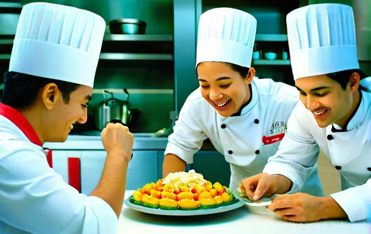 요리사로서 글로벌 네트워킹 방법 - **Prompt 2: "Culinary Mastery in a Workshop"**
    An intimate, medium-shot photograph inside a stat...